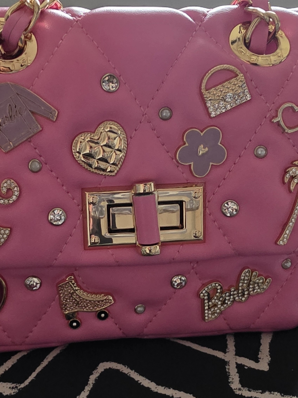 Pink Quilted Embellished Chain Shoulder Bag
